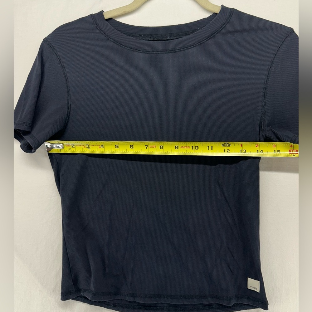Vuori Pose Top T-Shirt Short Sleeve Ribbed Cropped Fitted Solid Black Modal S - Picture 3 of 5